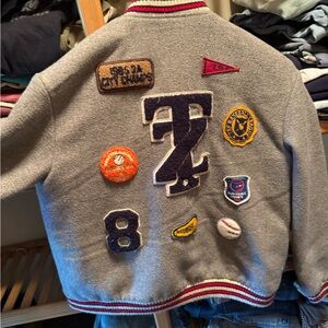 Zara Grey Varsity Jacket with Chenille Patches